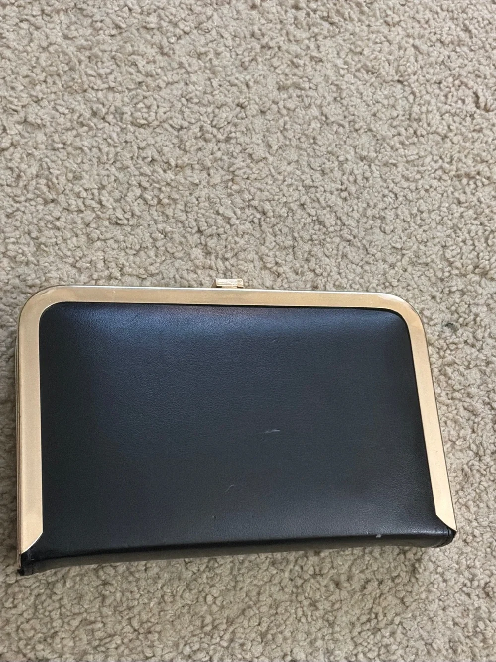 Classic Black Leather Frame Clutch with Gold Trim